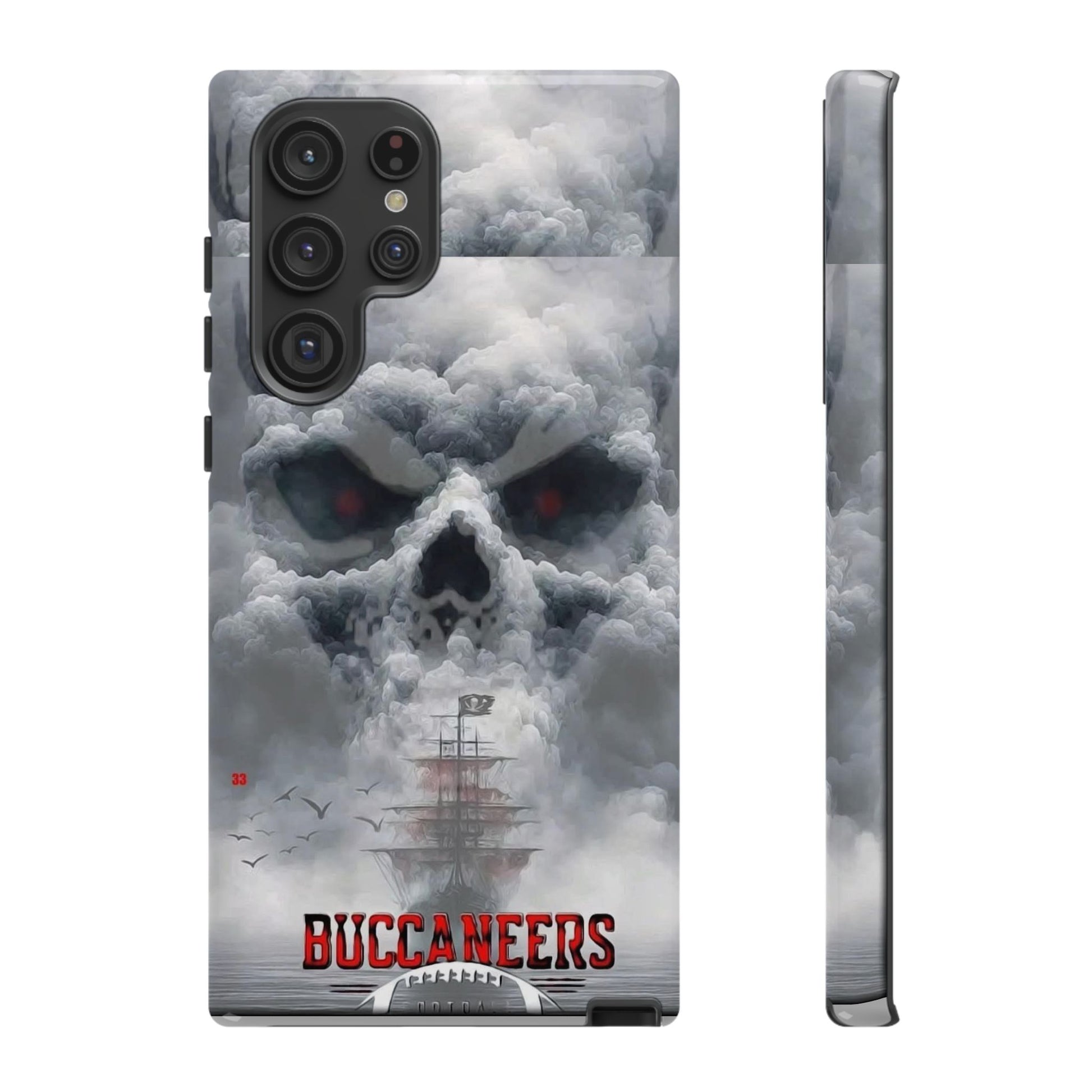 Skull Pirate Ship Football Buccaneers Tough Cases for iPhones, Samsung, and Pixel