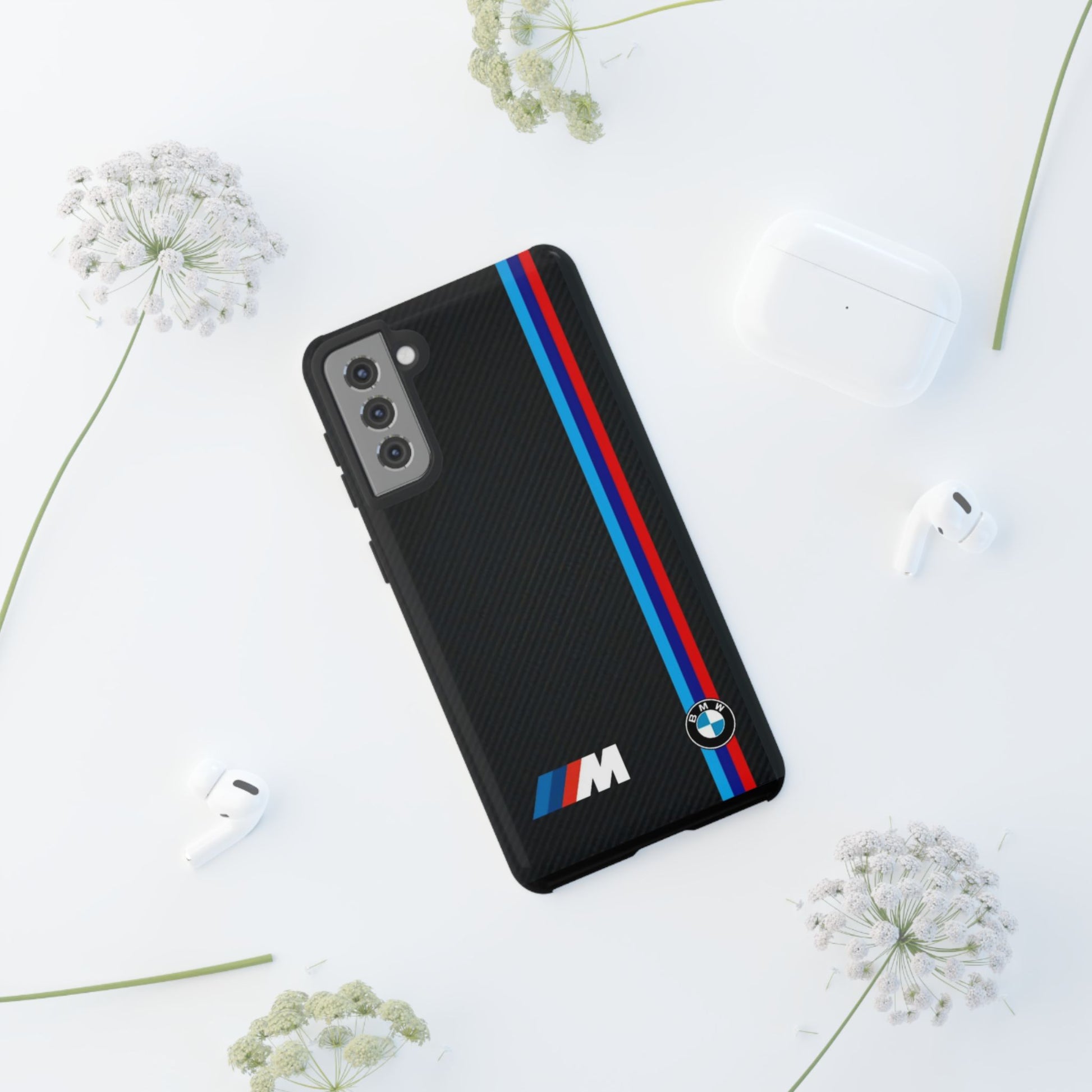 BMW M Stripes Carbon Fiber Design Tough Cases for iPhones, Samsung, and Pixel