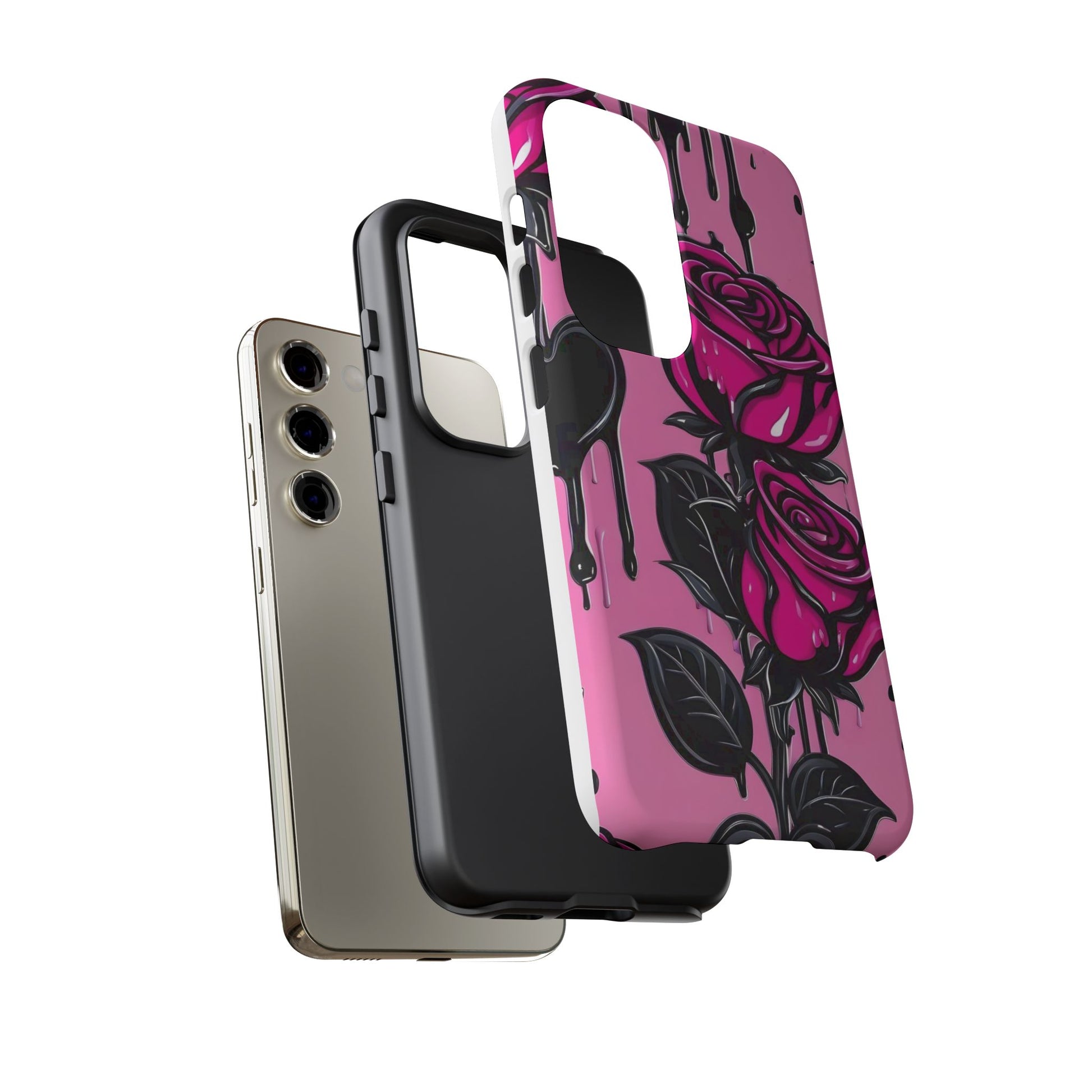 Pink Rose Tough Girly Cases for iPhones, Samsung, and Pixel