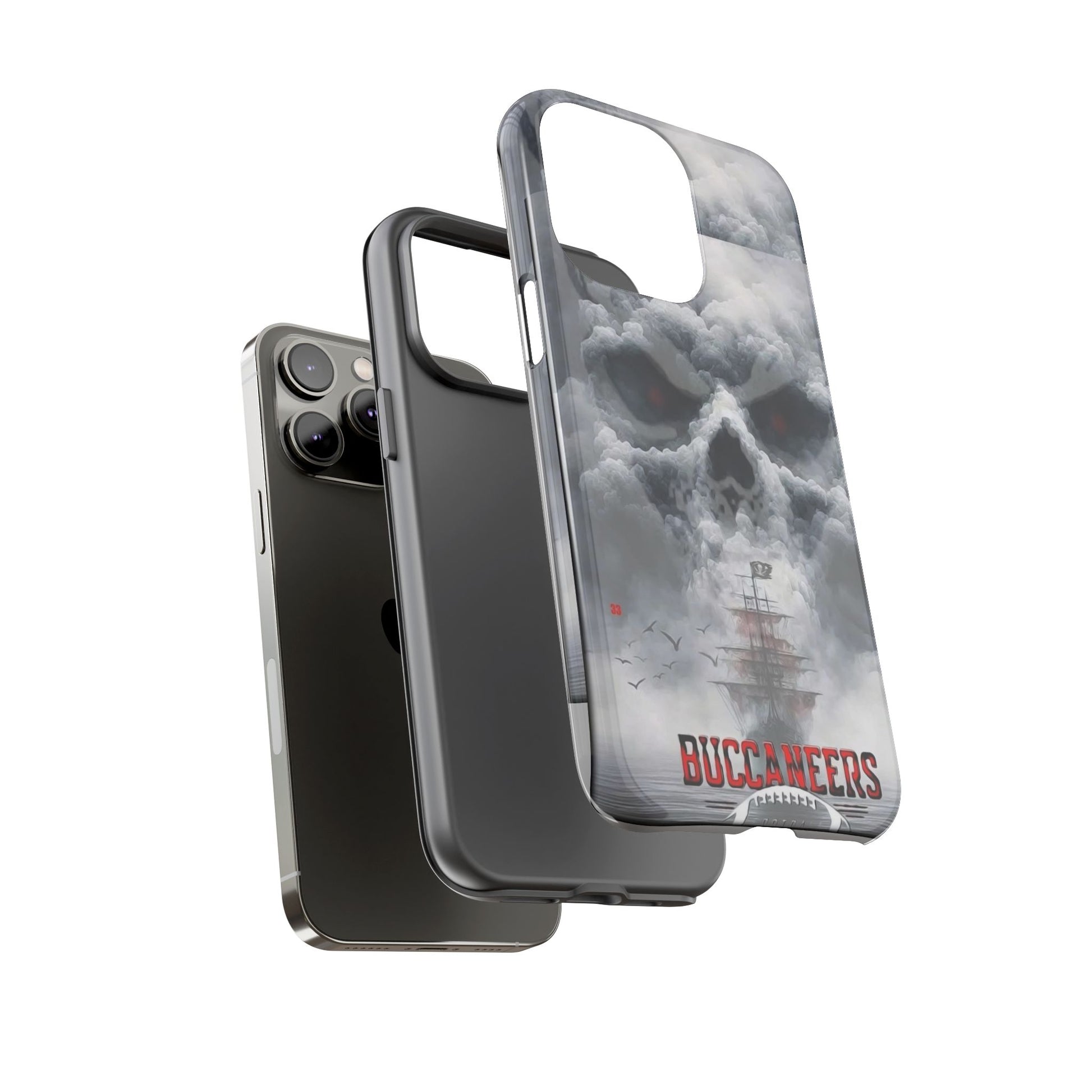 Skull Pirate Ship Football Buccaneers Tough Cases for iPhones, Samsung, and Pixel
