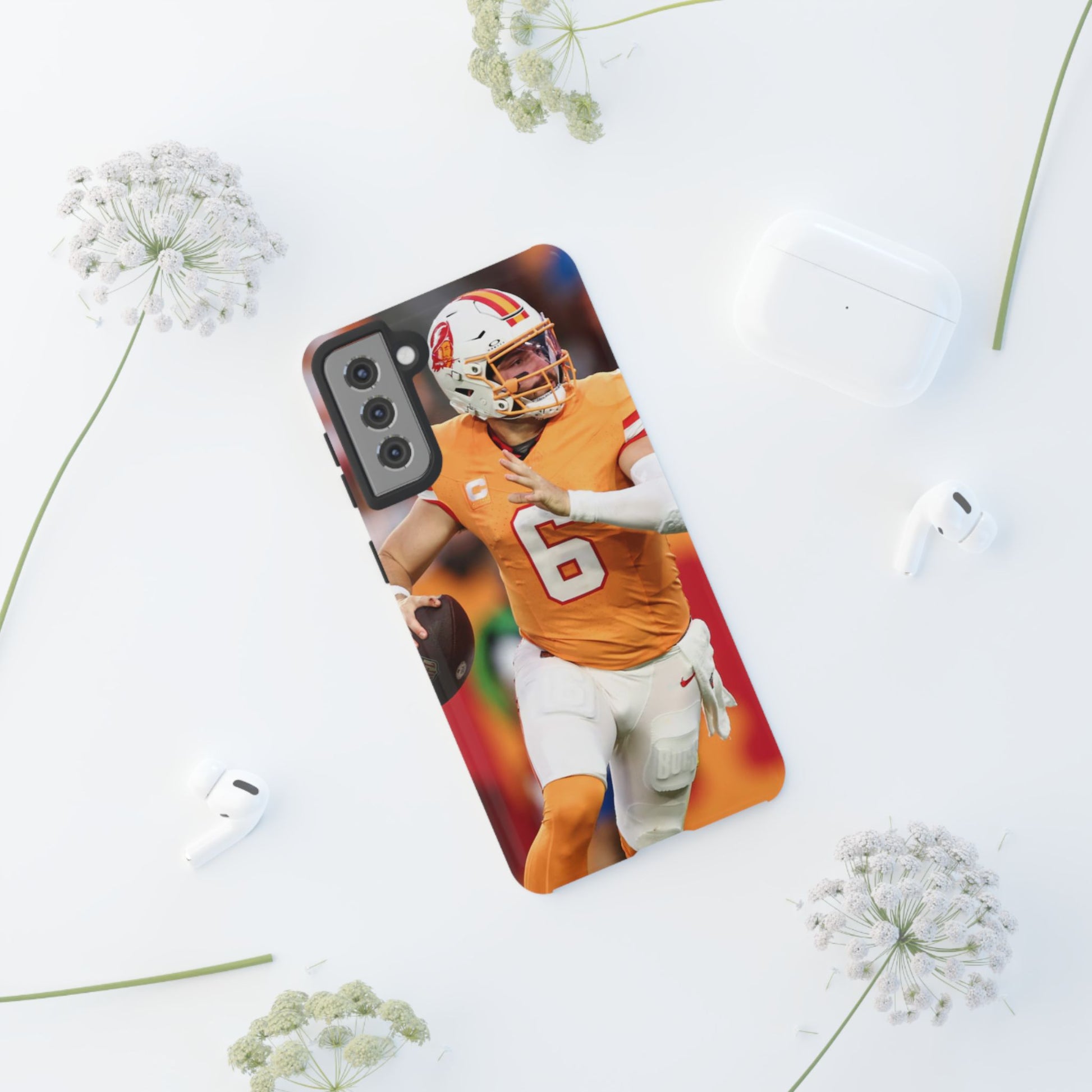 Tampa Bay Buccaneers Baker Mayfield Football Tough Cases for iPhones, Samsung, and Pixel