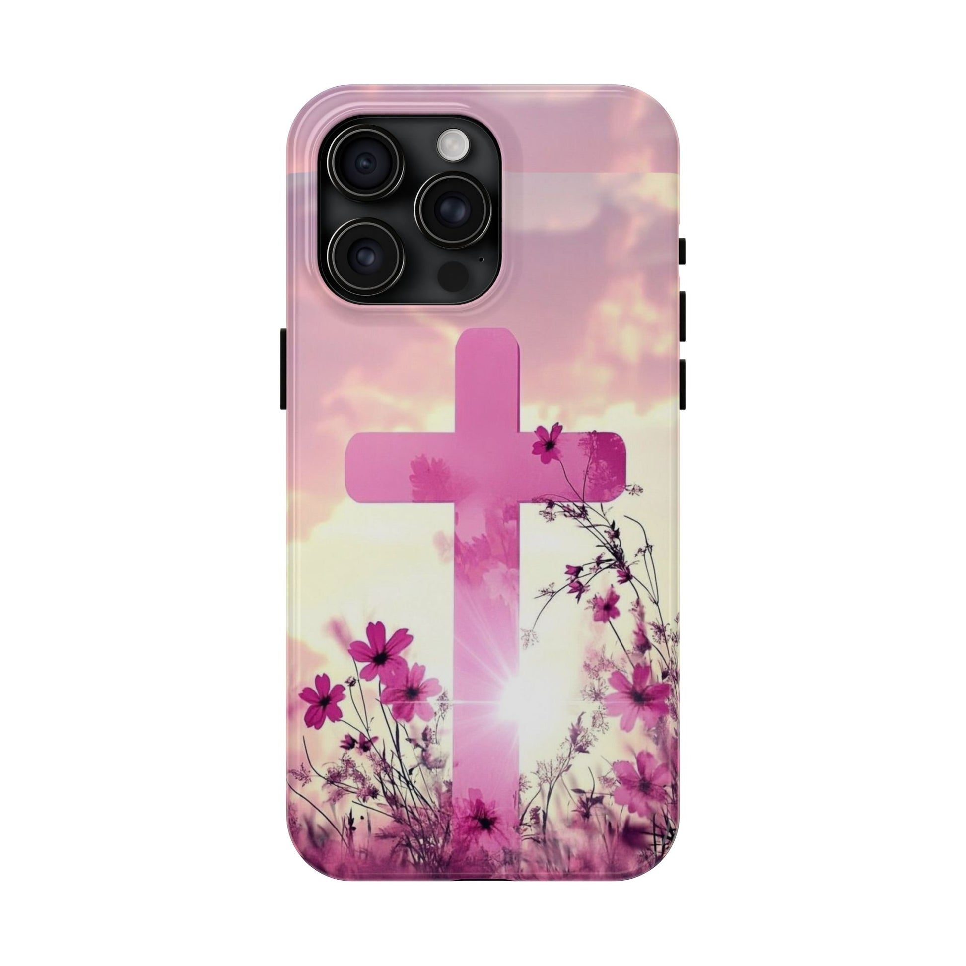 Pink Cross in Field Christian Theme Phone Cases for iPhones & Samsung Phones