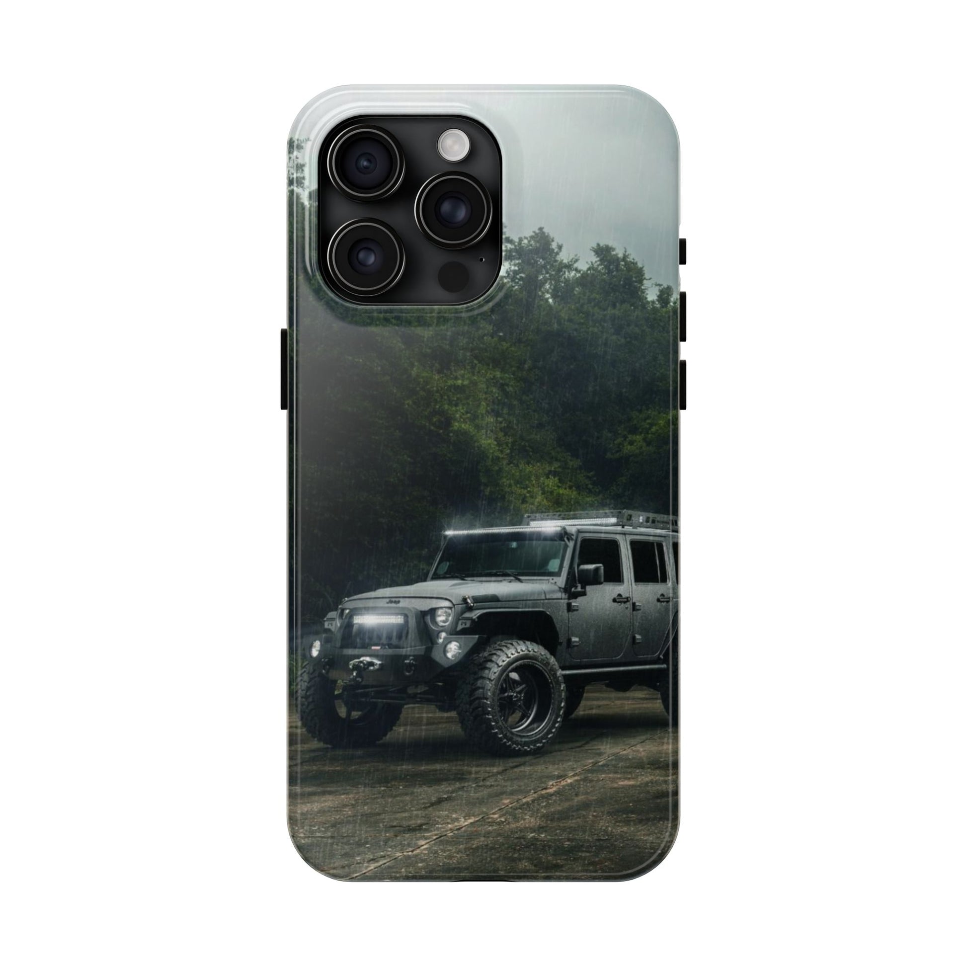 Custom Jeep in Rain Artistic Tough Phone Cases for Iphones & Samsung Phones
