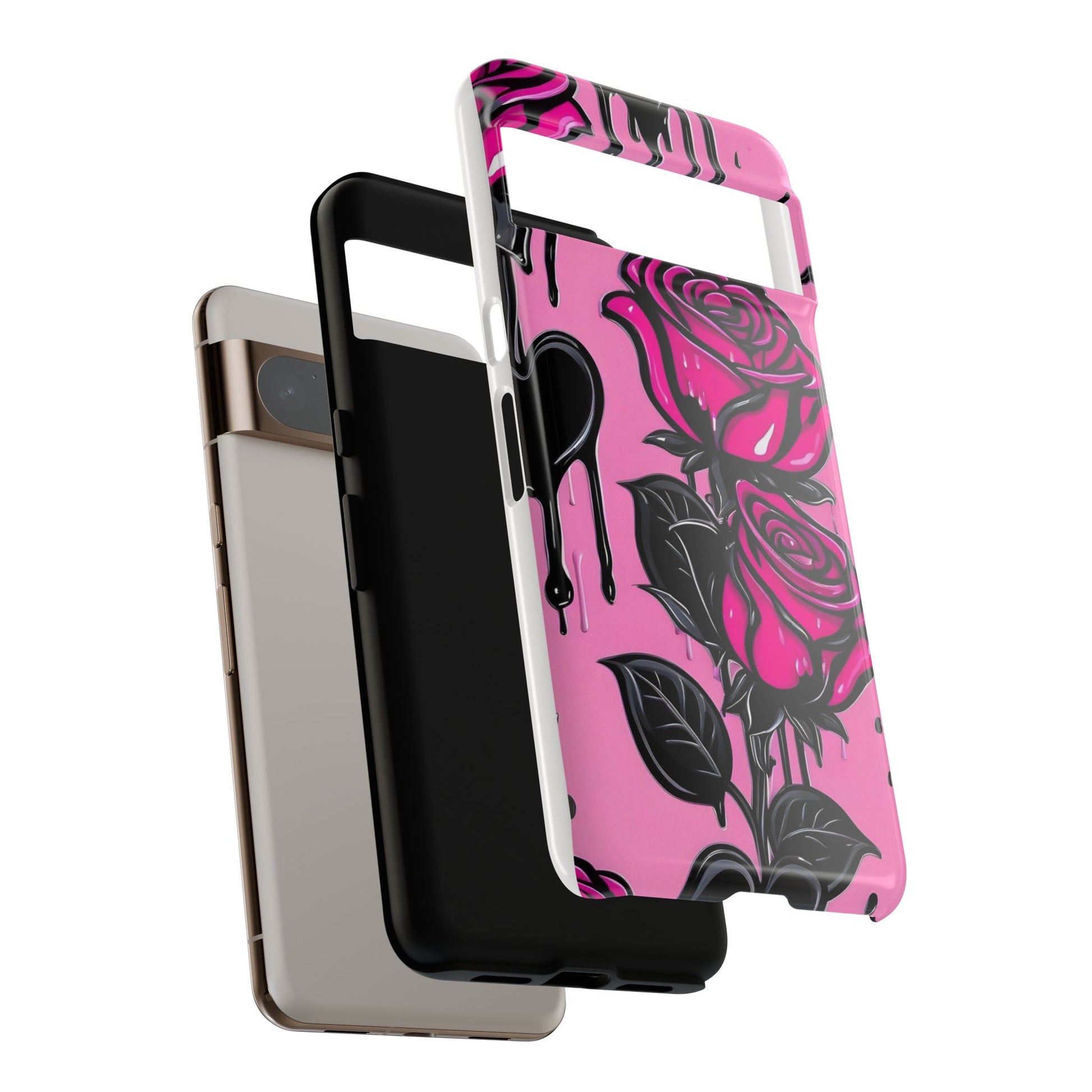 Pink Rose Tough Girly Cases for iPhones, Samsung, and Pixel