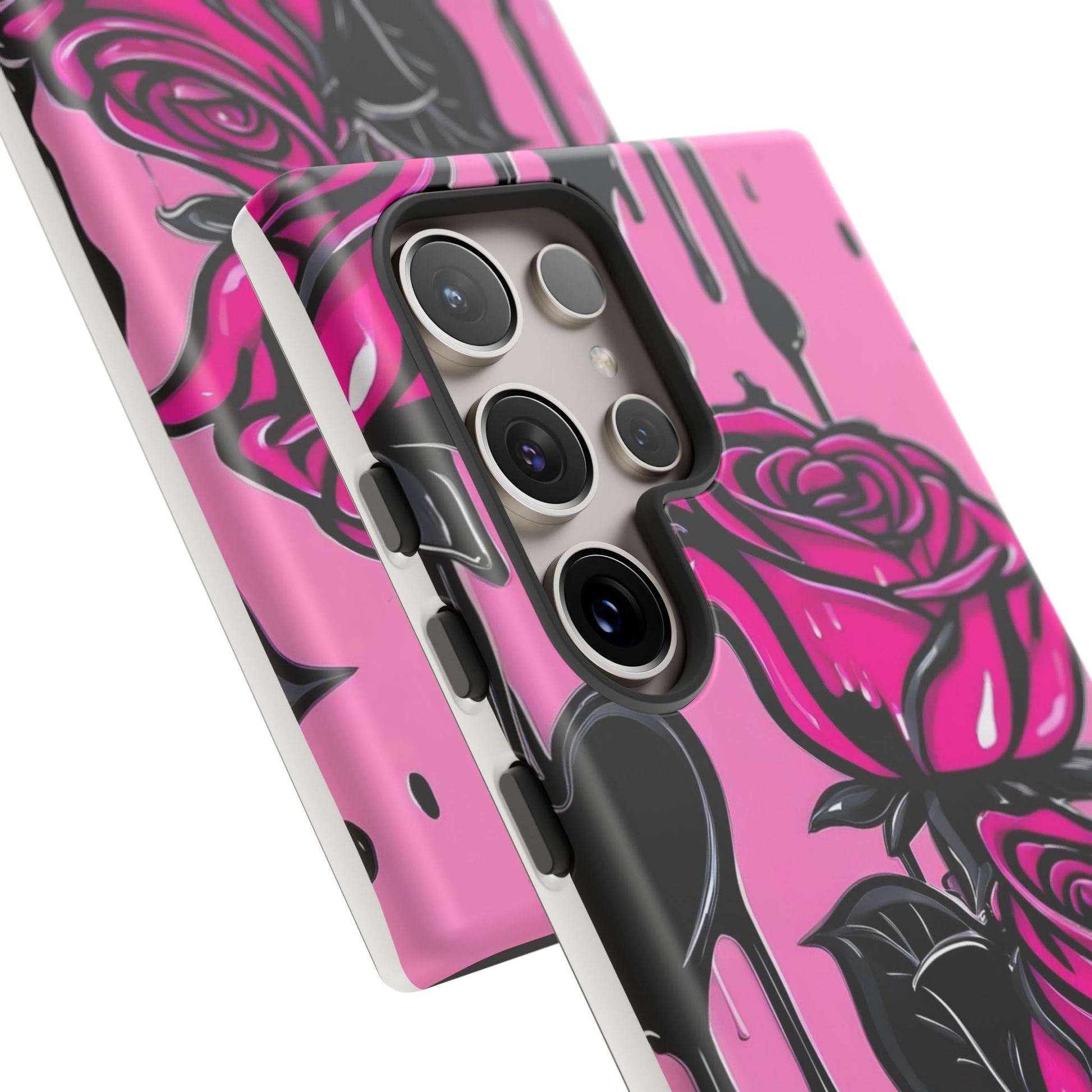 Pink Rose Tough Girly Cases for iPhones, Samsung, and Pixel