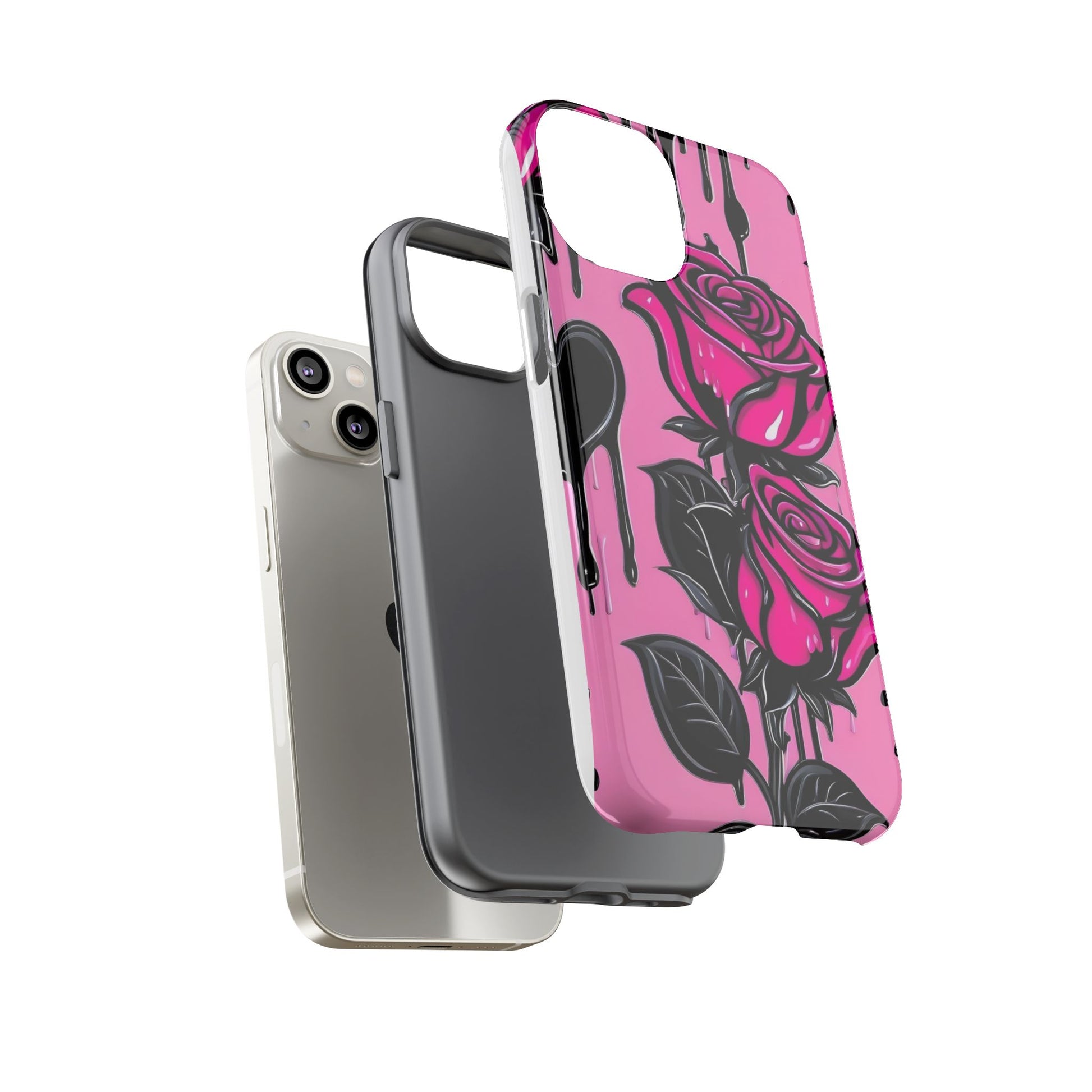 Pink Rose Tough Girly Cases for iPhones, Samsung, and Pixel