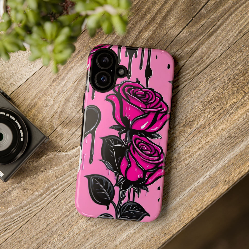 Pink Rose Tough Girly Cases for iPhones, Samsung, and Pixel