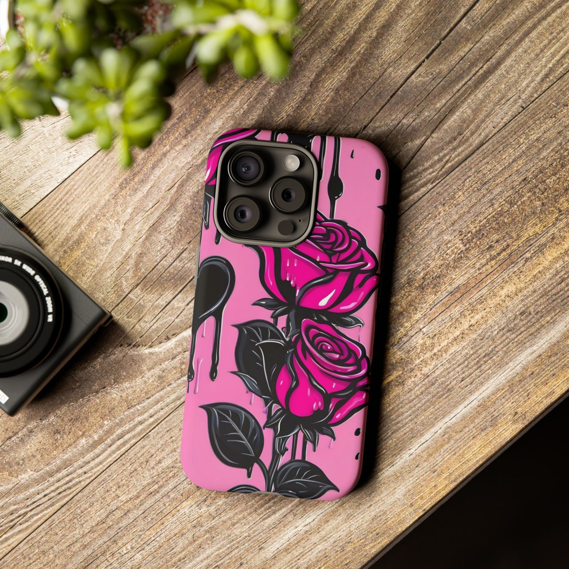 Pink Rose Tough Girly Cases for iPhones, Samsung, and Pixel