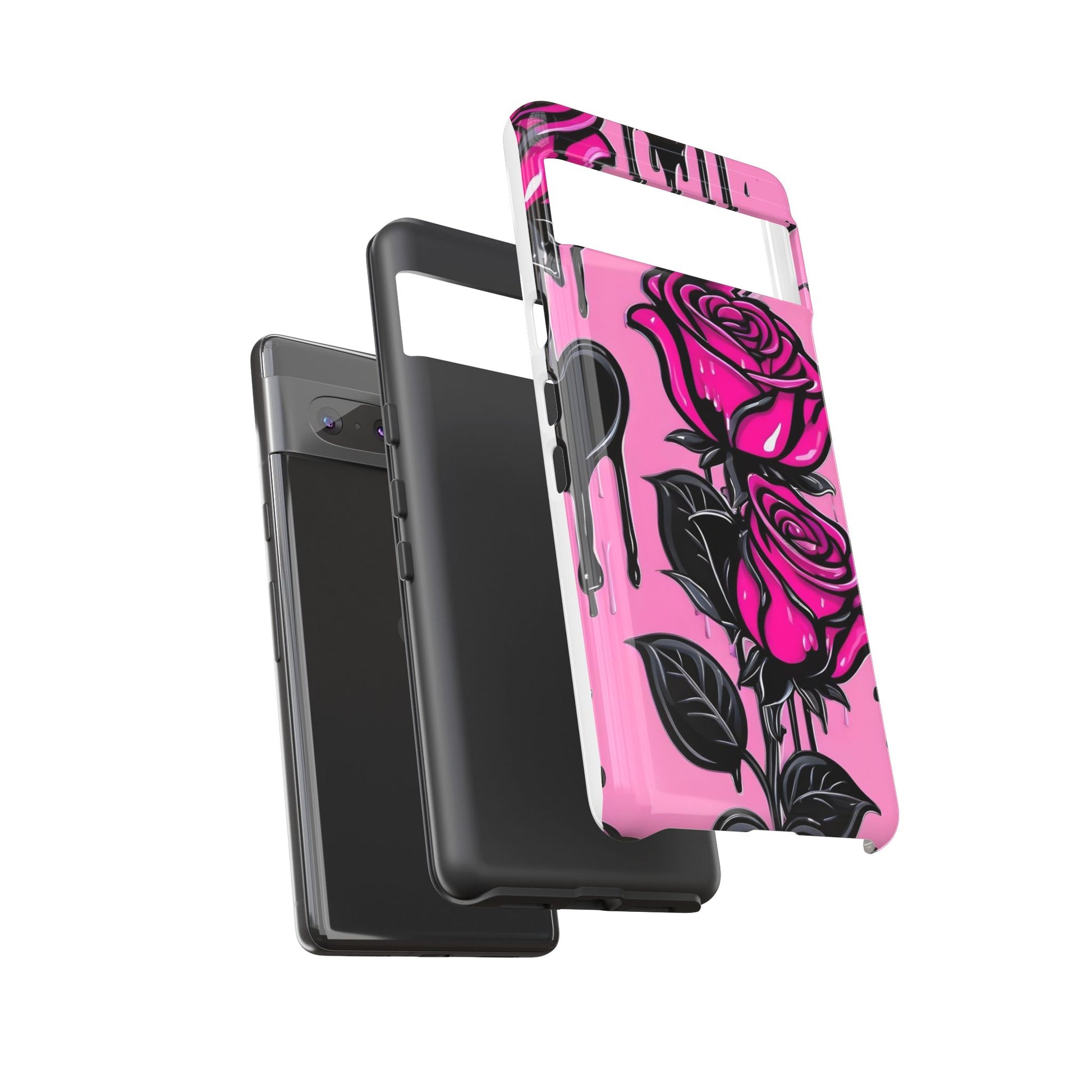 Pink Rose Tough Girly Cases for iPhones, Samsung, and Pixel